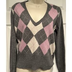 United Colors of Benetton vintage 80s Argyle Sweater grey pink white